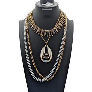 Lot of Four Gold Tone & White Theme Vintage Necklaces